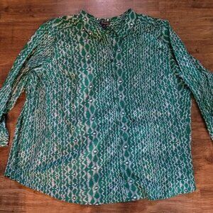 Roamans Women's Top Blouse Plus Size 44 W 44W Green White Geometric Print
